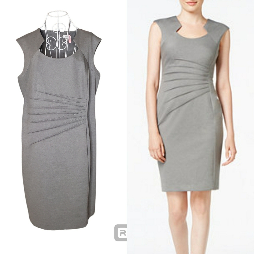 Calvin Klein Pleated Sheath Dress in Gray Size 16W